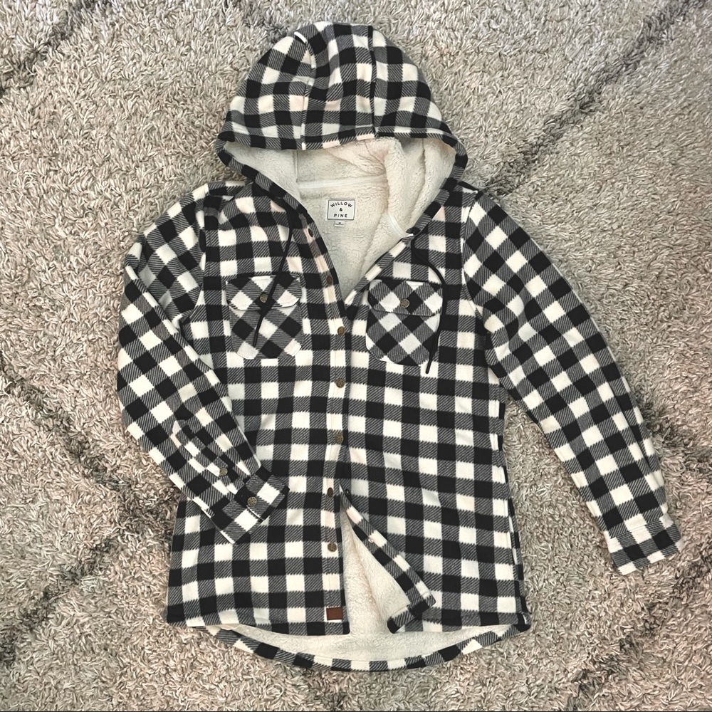 Willow & Pine Plaid Hooded Fleece Shirt Jacket
